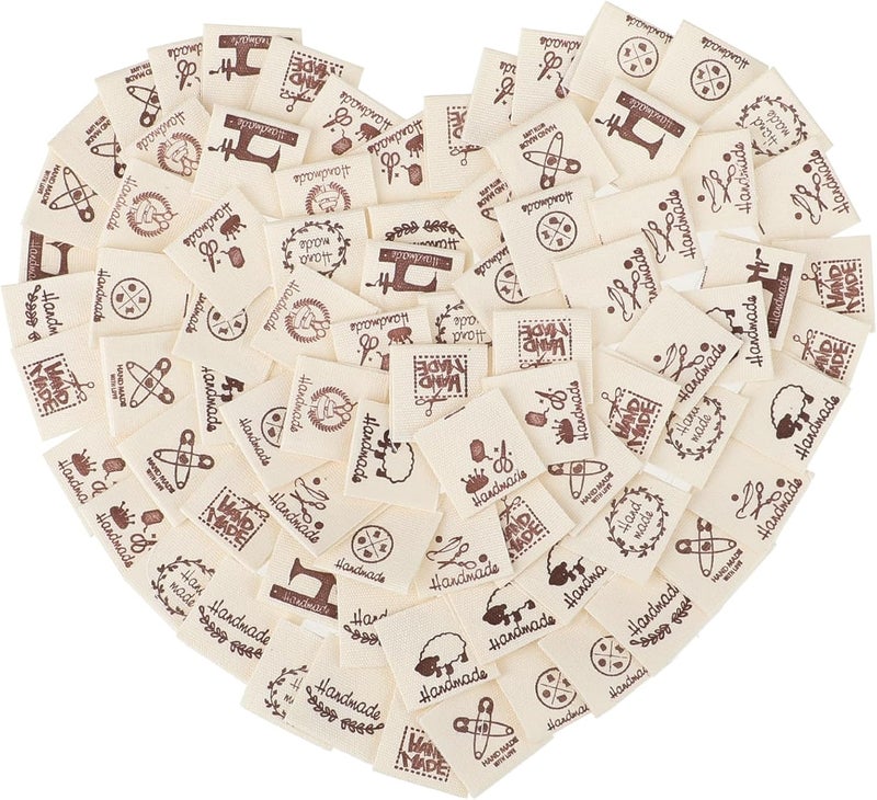 COBEE 100 Pcs Crochet Tags for Handmade Items, Handmade with Love Labels Clothing Tags, Fabric Labels Tags Handmade Labels for Sewing DIY Crafts Knitting Decor(10 Style Sets) - Image 1